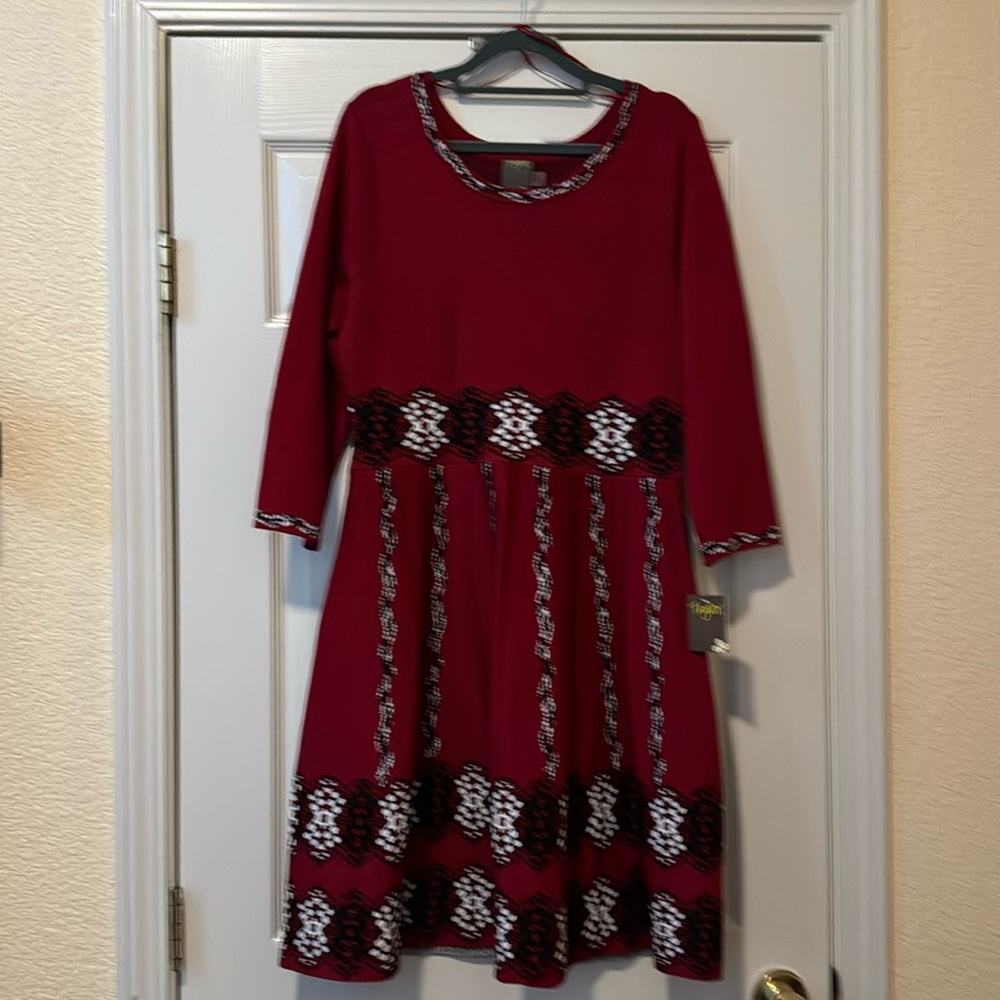 Xlarge Taylor Red knit dress with abstract snowflake design. Never worn.